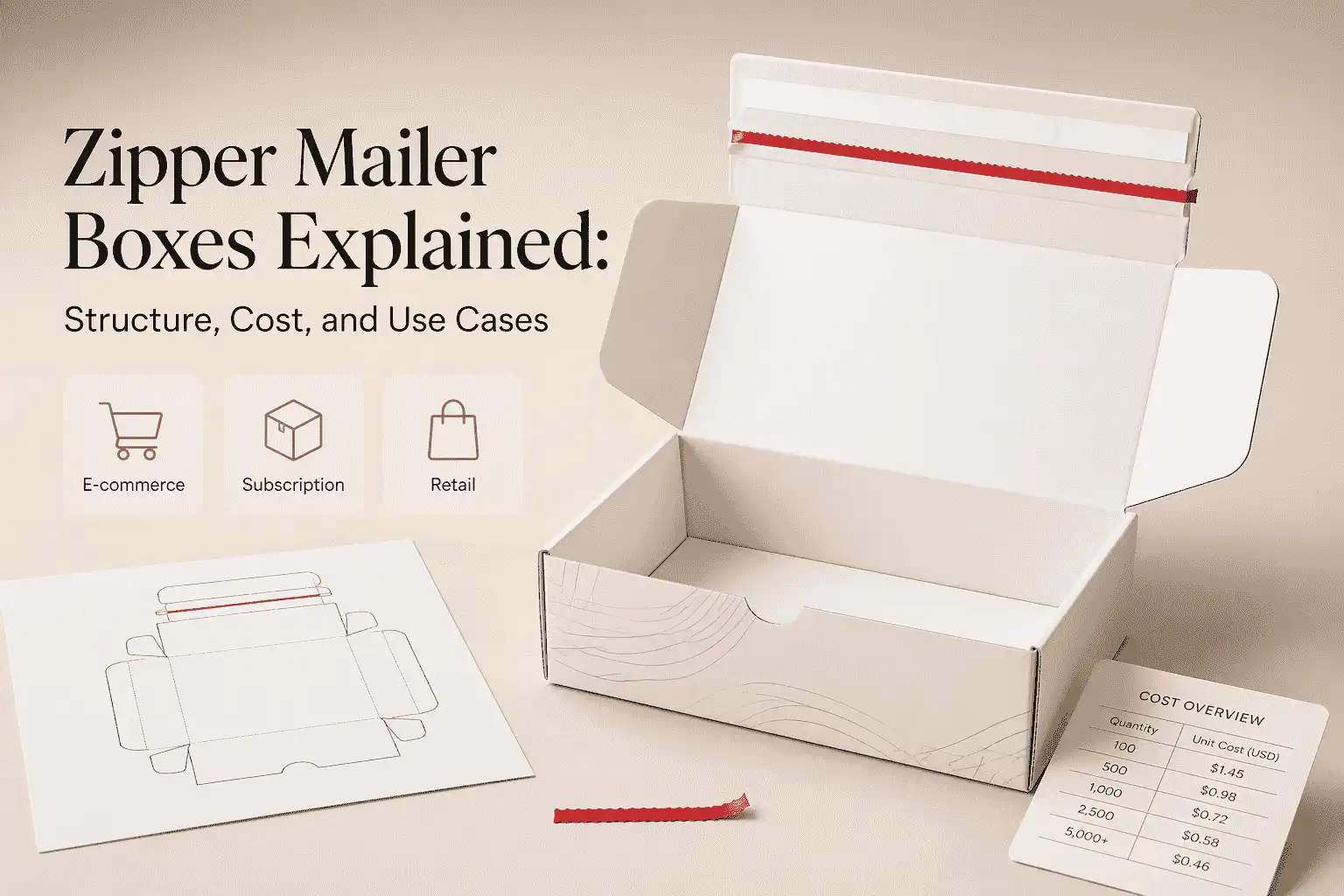 Zipper mailer boxes